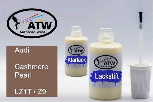 Audi, Cashmere Pearl, LZ1T / Z9: 20ml Lackstift + 20ml Klarlack - Set, von ATW Autoteile West.